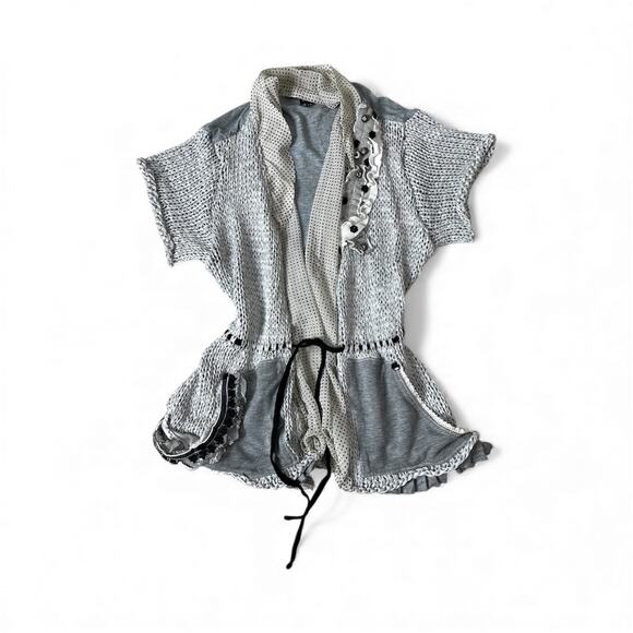 Made in Italy Tricot Chic Boho Sweater Top with Lace & Ruffle Details - Picture 7 of 8